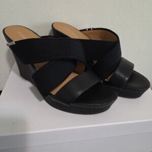 Calvin Klein Shoes Women's Size 9M Black Wedge Slip-on Slides Sandals